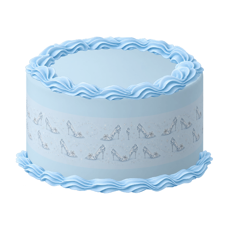 A blue birthday cake with ribbon borders